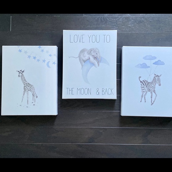 Nursery Decor- Light Blue & Gray Love You to the Moon and Back 3 Canvas Pictures - Picture 5 of 6